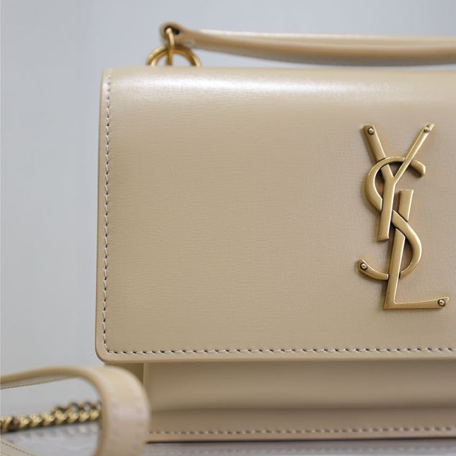 SUNSET SMALL BAG 19 IN BEIGE CALFSKIN GOLD HARDWARE