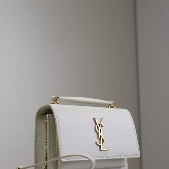 SUNSET SMALL BAG 19 IN WHITE CALFSKIN GOLD HARDWARE