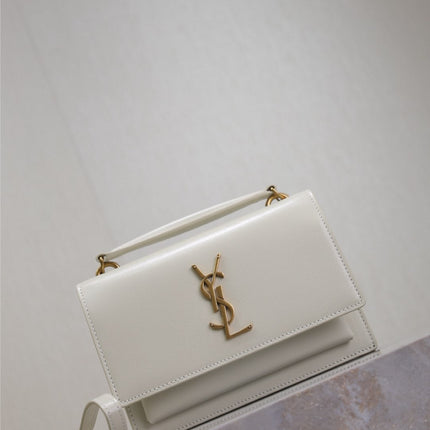 SUNSET SMALL BAG 19 IN WHITE CALFSKIN GOLD HARDWARE
