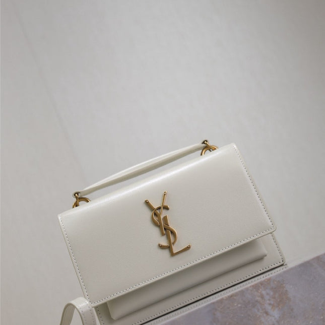 SUNSET SMALL BAG 19 IN WHITE CALFSKIN GOLD HARDWARE