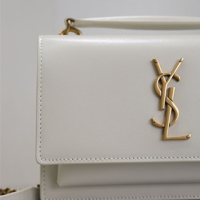 SUNSET SMALL BAG 19 IN WHITE CALFSKIN GOLD HARDWARE