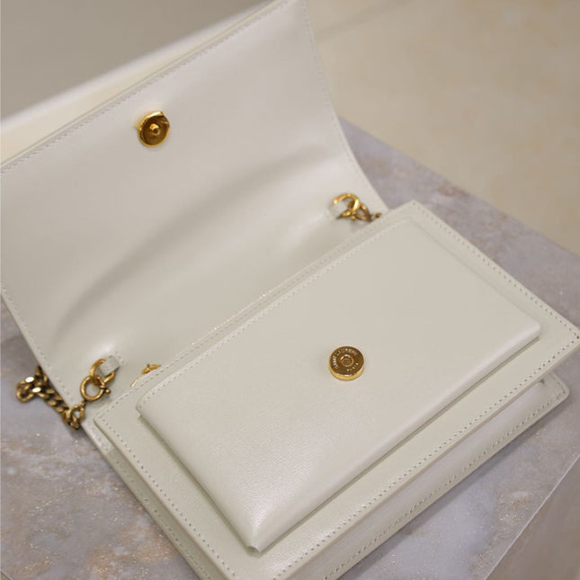 SUNSET SMALL BAG 19 IN WHITE CALFSKIN GOLD HARDWARE