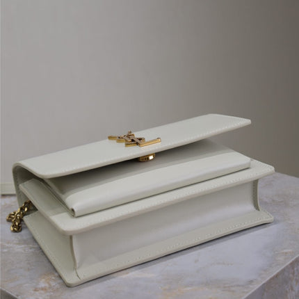 SUNSET SMALL BAG 19 IN WHITE CALFSKIN GOLD HARDWARE