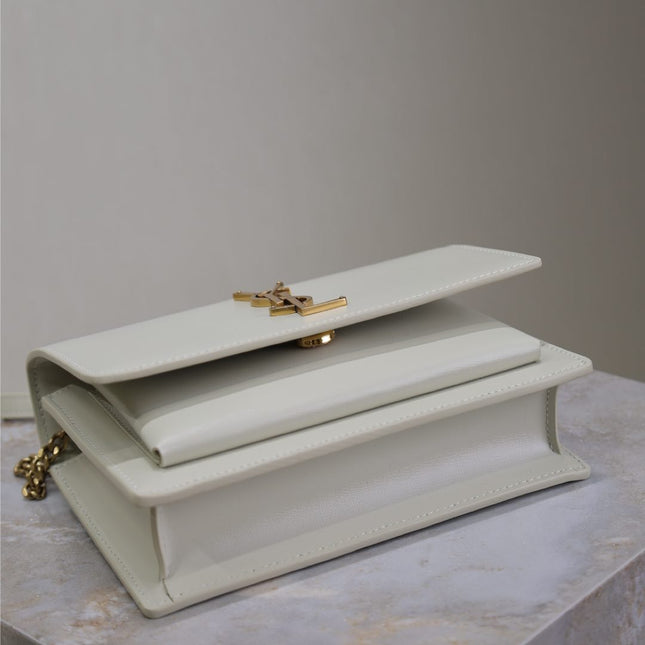 SUNSET SMALL BAG 19 IN WHITE CALFSKIN GOLD HARDWARE
