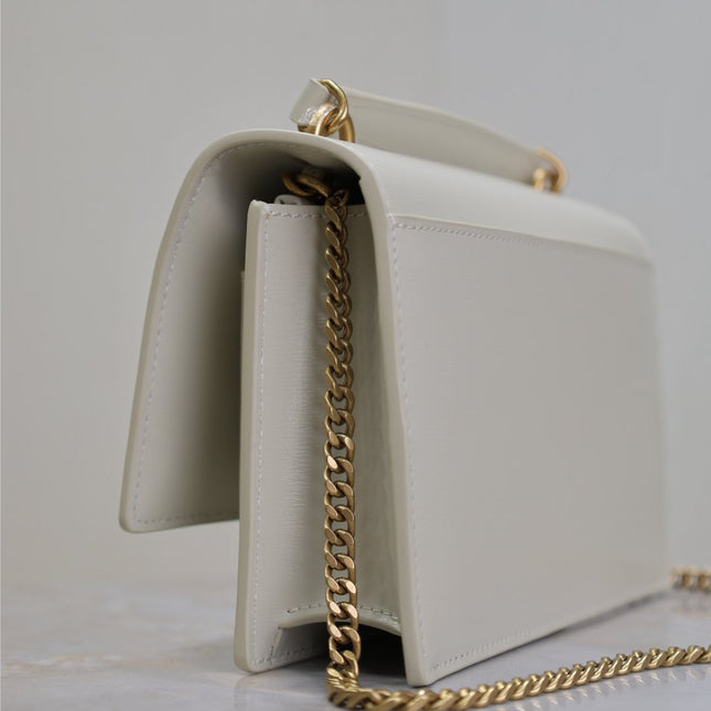 SUNSET SMALL BAG 19 IN WHITE CALFSKIN GOLD HARDWARE