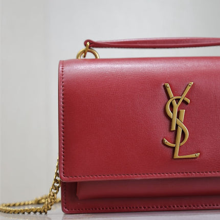 SUNSET SMALL BAG 19 IN RED CALFSKIN COPPER HARDWARE