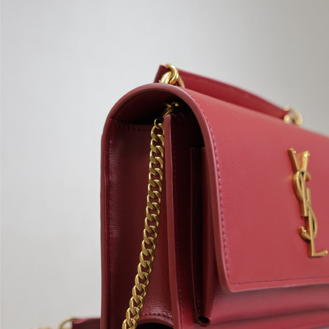 SUNSET SMALL BAG 19 IN RED CALFSKIN COPPER HARDWARE