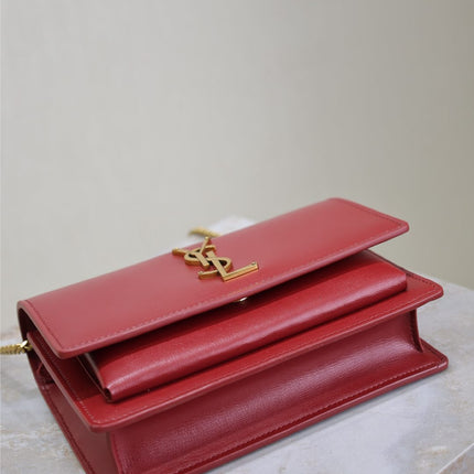 SUNSET SMALL BAG 19 IN RED CALFSKIN COPPER HARDWARE