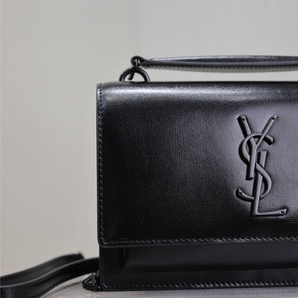SUNSET SMALL BAG 19 IN BLACK CALFSKIN BLACK HARDWARE