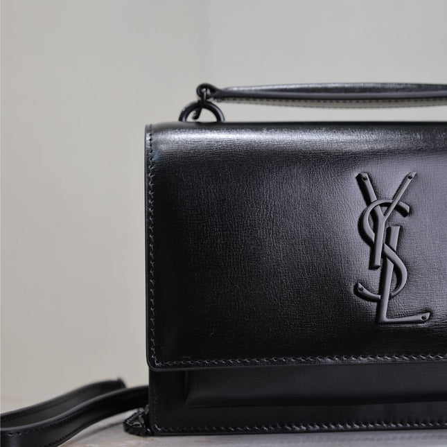SUNSET SMALL BAG 19 IN BLACK CALFSKIN BLACK HARDWARE