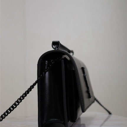 SUNSET SMALL BAG 19 IN BLACK CALFSKIN BLACK HARDWARE