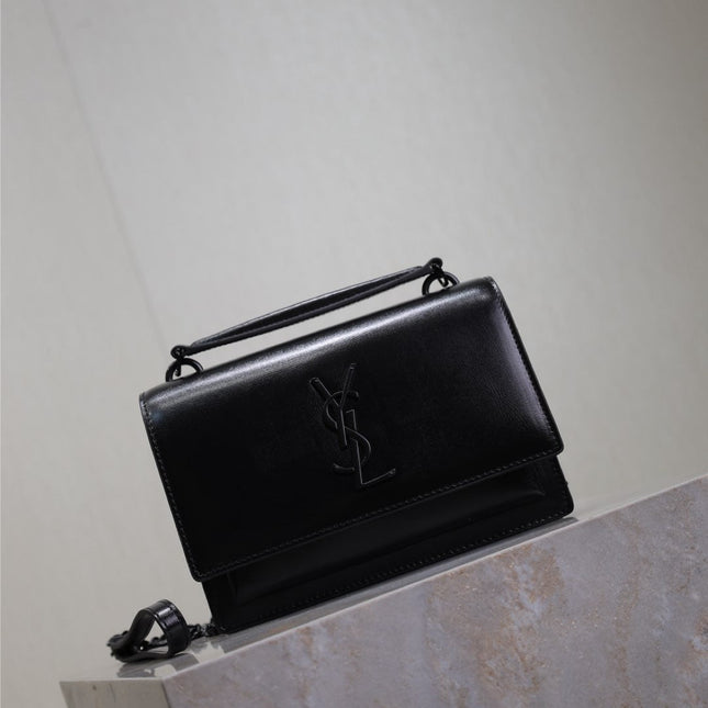 SUNSET SMALL BAG 19 IN BLACK CALFSKIN BLACK HARDWARE
