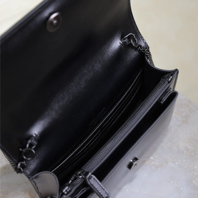 SUNSET SMALL BAG 19 IN BLACK CALFSKIN BLACK HARDWARE