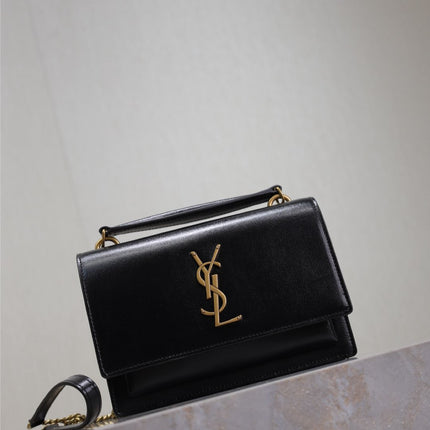SUNSET SMALL BAG 19 IN BLACK CALFSKIN COPPER HARDWARE