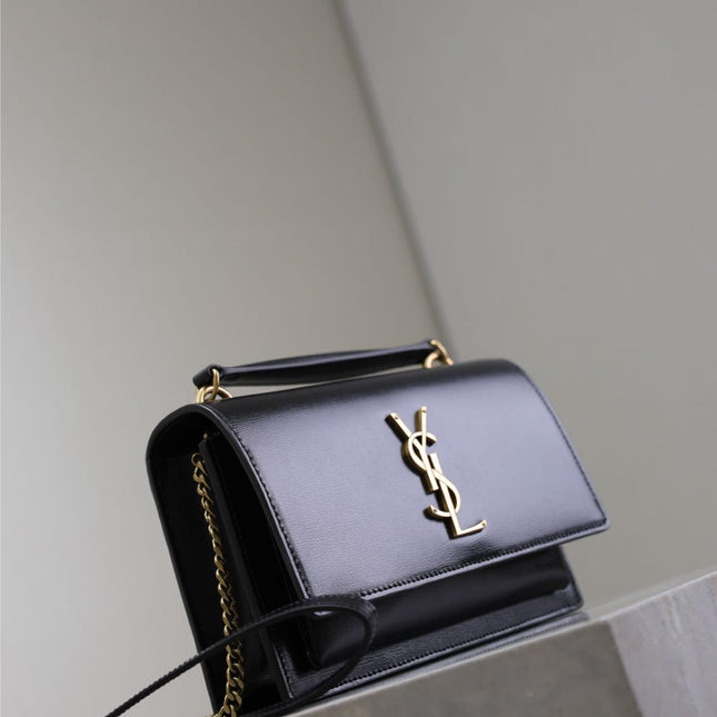 SUNSET SMALL BAG 19 IN BLACK CALFSKIN COPPER HARDWARE