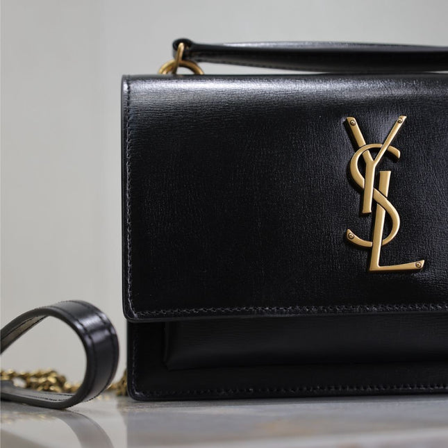 SUNSET SMALL BAG 19 IN BLACK CALFSKIN COPPER HARDWARE