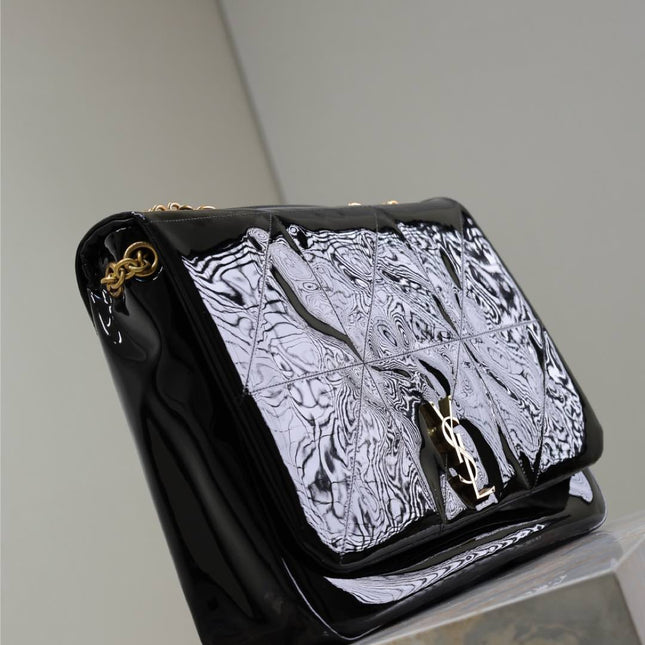 JAMIE 4.3 LARGE BAG 43 IN BLACK PATENT LAMBSKIN GOLD HARDWARE