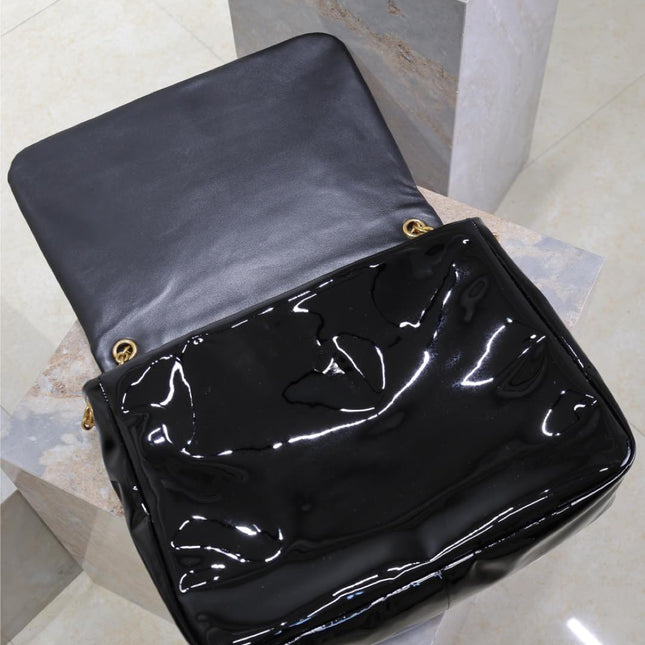 JAMIE 4.3 LARGE BAG 43 IN BLACK PATENT LAMBSKIN GOLD HARDWARE