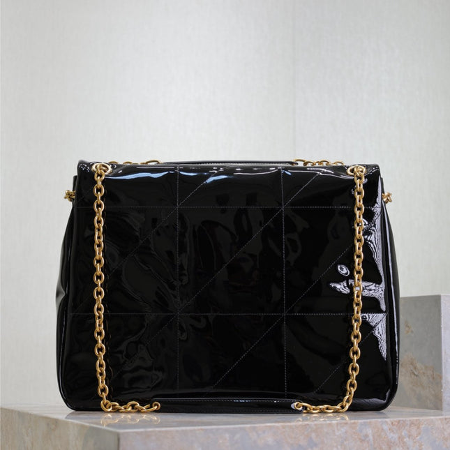 JAMIE 4.3 LARGE BAG 43 IN BLACK PATENT LAMBSKIN GOLD HARDWARE