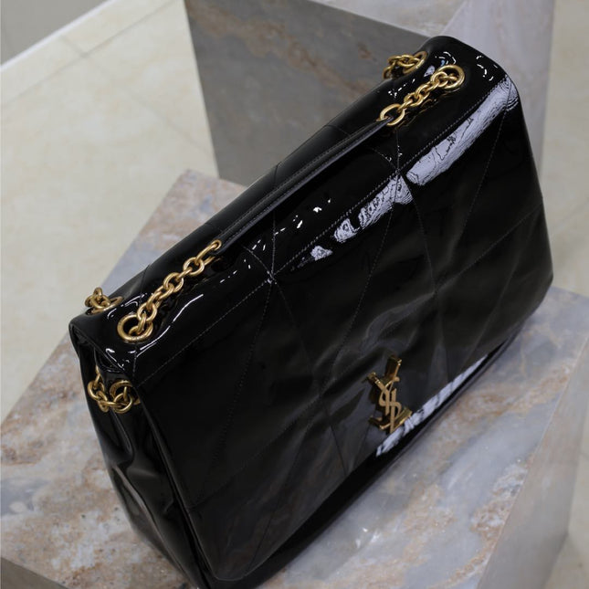 JAMIE 4.3 LARGE BAG 43 IN BLACK PATENT LAMBSKIN GOLD HARDWARE