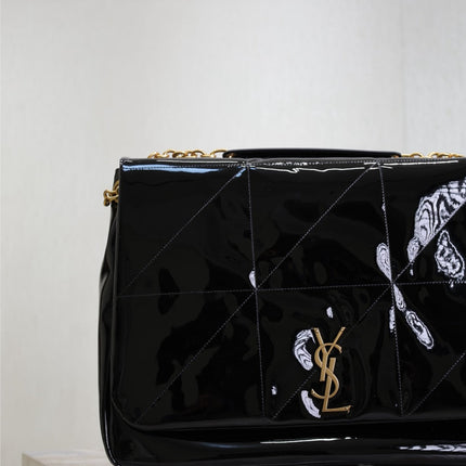 JAMIE 4.3 LARGE BAG 43 IN BLACK PATENT LAMBSKIN GOLD HARDWARE
