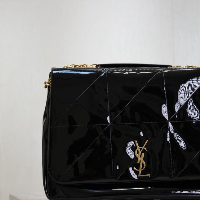 JAMIE 4.3 LARGE BAG 43 IN BLACK PATENT LAMBSKIN GOLD HARDWARE
