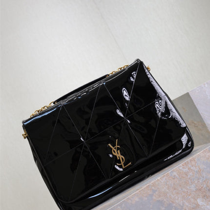 JAMIE 4.3 LARGE BAG 43 IN BLACK PATENT LAMBSKIN GOLD HARDWARE