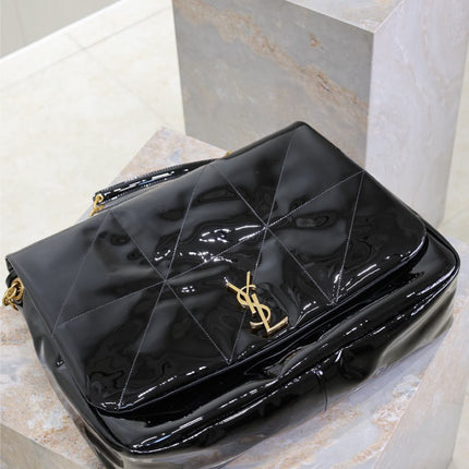JAMIE 4.3 LARGE BAG 43 IN BLACK PATENT LAMBSKIN GOLD HARDWARE