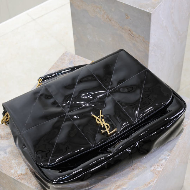 JAMIE 4.3 LARGE BAG 43 IN BLACK PATENT LAMBSKIN GOLD HARDWARE