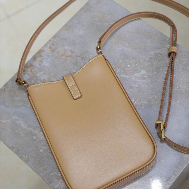 LE 5 À 7 PHONE BAG 18 IN CIDER BROWN CALFSKIN
