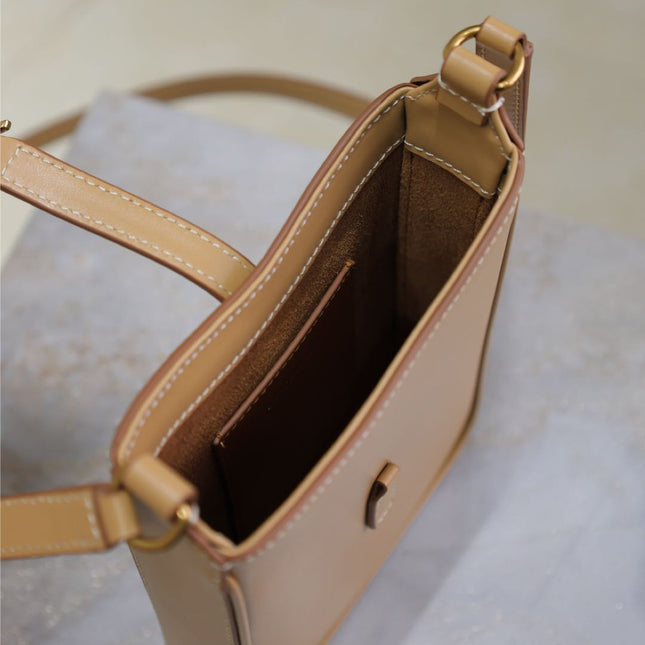 LE 5 À 7 PHONE BAG 18 IN CIDER BROWN CALFSKIN
