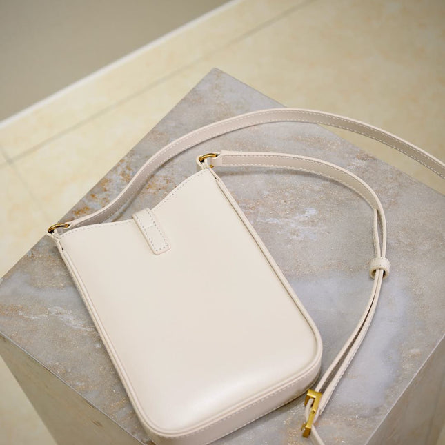LE 5 À 7 PHONE BAG 18 IN WHITE CALFSKIN
