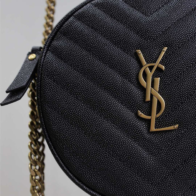 VINYLE SMALL ROUND BAG 17 IN BLACK CAVIAR LEATHER GOLD HARDWARE