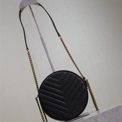 VINYLE SMALL ROUND BAG 17 IN BLACK CAVIAR LEATHER GOLD HARDWARE