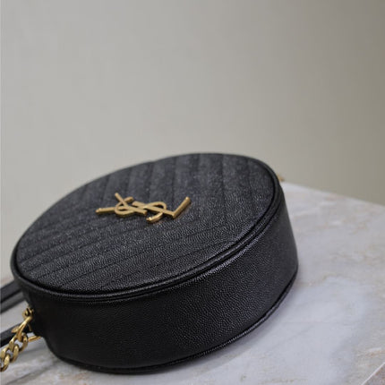 VINYLE SMALL ROUND BAG 17 IN BLACK CAVIAR LEATHER GOLD HARDWARE