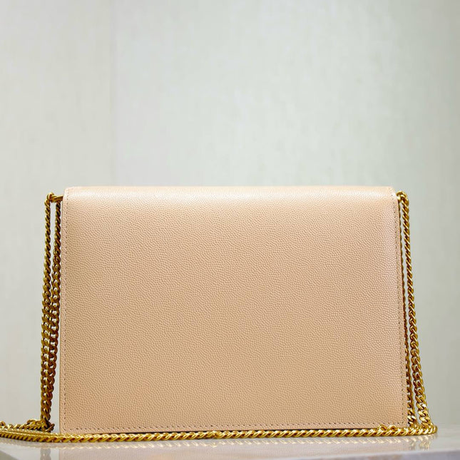 CASSANDRA CHAIN BAG 22 IN APRICOT CAVIAR PATTERN CALFSKIN GOLD HARDWARE