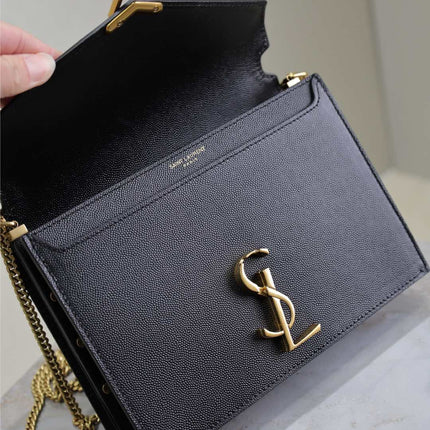 CASSANDRA CHAIN BAG 22 IN BLACK CAVIAR PATTERN CALFSKIN GOLD HARDWARE