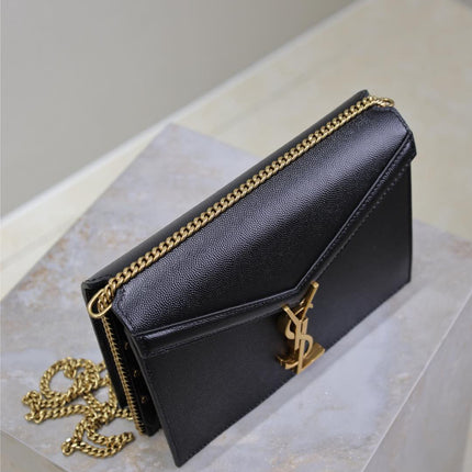CASSANDRA CHAIN BAG 22 IN BLACK CAVIAR PATTERN CALFSKIN GOLD HARDWARE