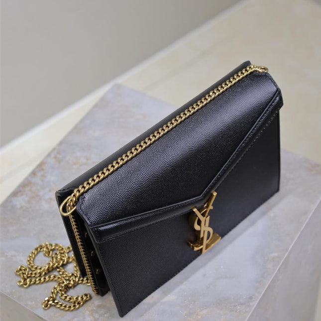 CASSANDRA CHAIN BAG 22 IN BLACK CAVIAR PATTERN CALFSKIN GOLD HARDWARE