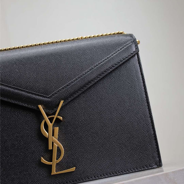 CASSANDRA CHAIN BAG 22 IN BLACK CAVIAR PATTERN CALFSKIN GOLD HARDWARE