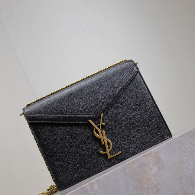 CASSANDRA CHAIN BAG 22 IN BLACK CAVIAR PATTERN CALFSKIN GOLD HARDWARE