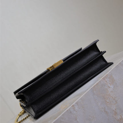 CASSANDRA CHAIN BAG 22 IN BLACK CAVIAR PATTERN CALFSKIN GOLD HARDWARE