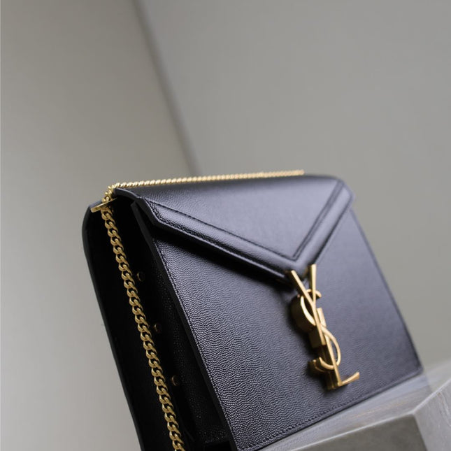 CASSANDRA CHAIN BAG 22 IN BLACK CAVIAR PATTERN CALFSKIN GOLD HARDWARE
