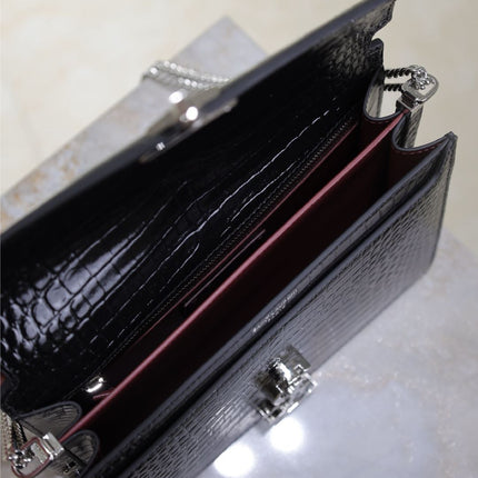 CASSANDRA CHAIN BAG 22 IN BLACK CROCODILE PATTERN CALFSKIN SILVER HARDWARE