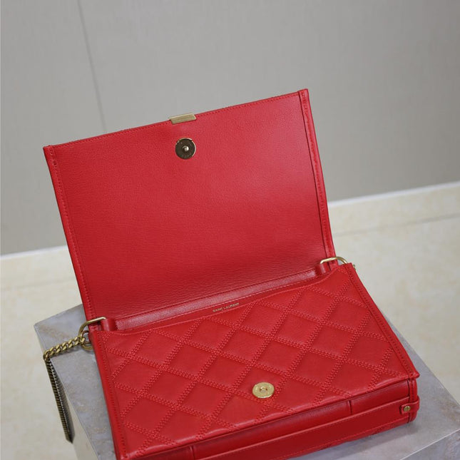 BECKY 25 IN RED QUILTED LAMBSKIN GOLD HARDWARE
