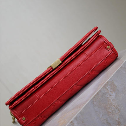 BECKY 25 IN RED QUILTED LAMBSKIN GOLD HARDWARE