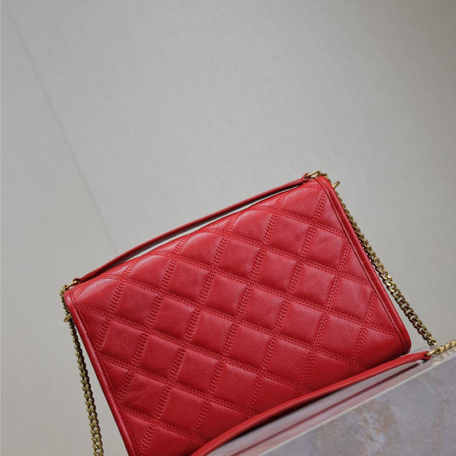 BECKY 25 IN RED QUILTED LAMBSKIN GOLD HARDWARE