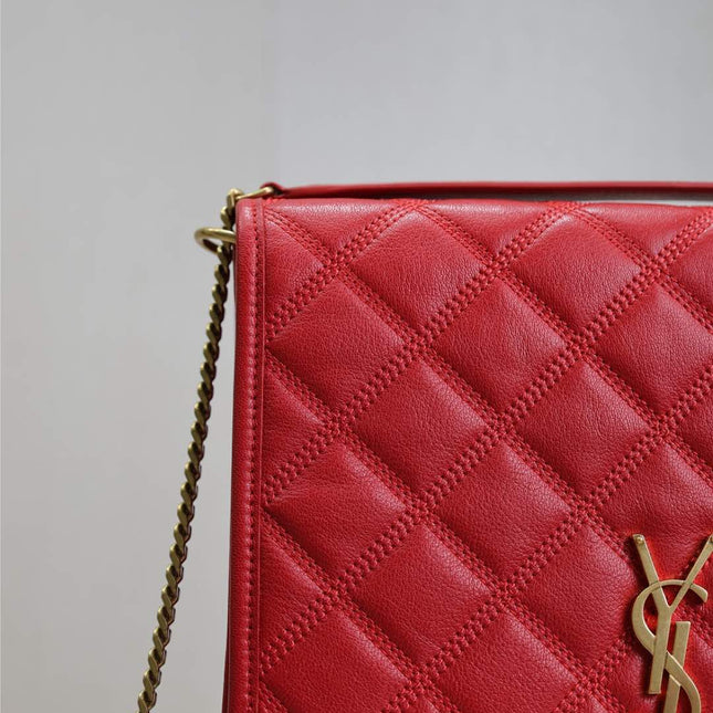BECKY 25 IN RED QUILTED LAMBSKIN GOLD HARDWARE