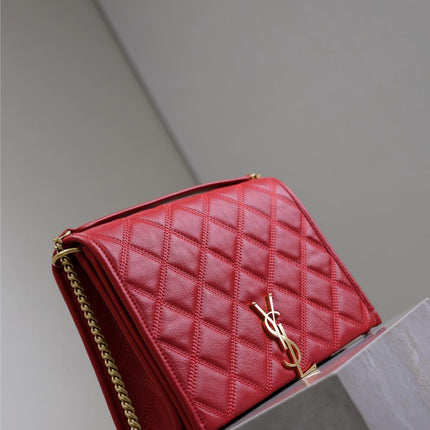 BECKY 25 IN RED QUILTED LAMBSKIN GOLD HARDWARE