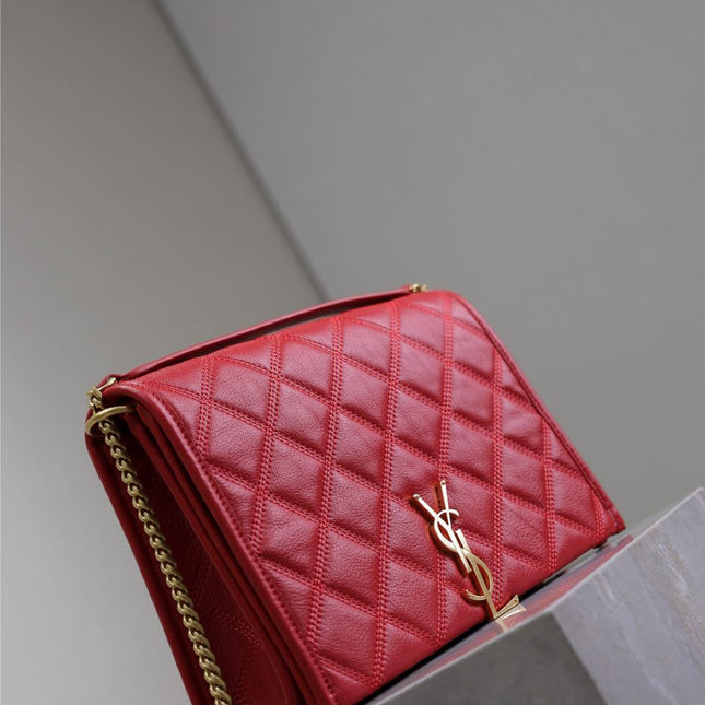 BECKY 25 IN RED QUILTED LAMBSKIN GOLD HARDWARE